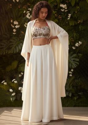 Off White Figure Print Crepe Fusion Set