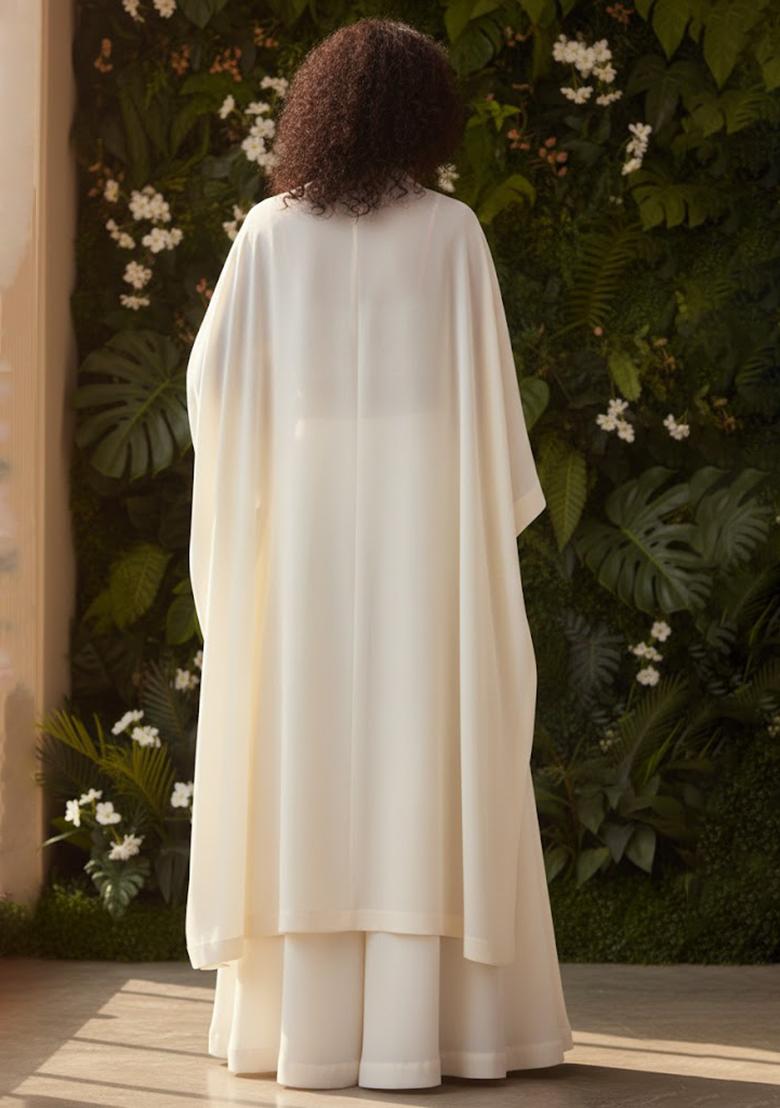 Off White Figure Print Crepe Fusion Set - Indya