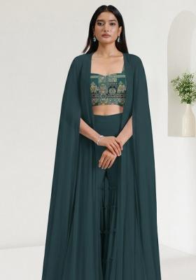 Bottle Green Figure Print Crepe Fusion Set