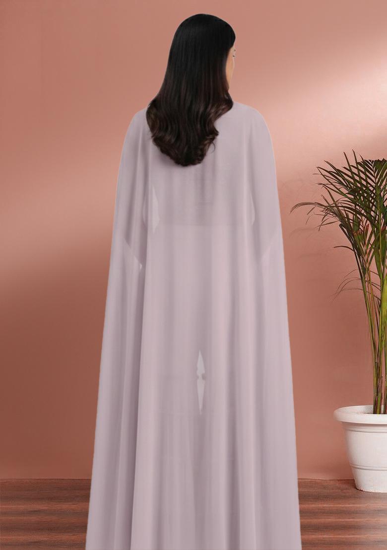 Lavender Abstract Print Crepe Fusion Set - Indya