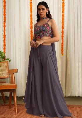 Dusty Purple Floral Print Crepe Fusion Set