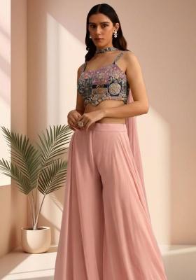 Pink Figure Print Crepe Fusion Set