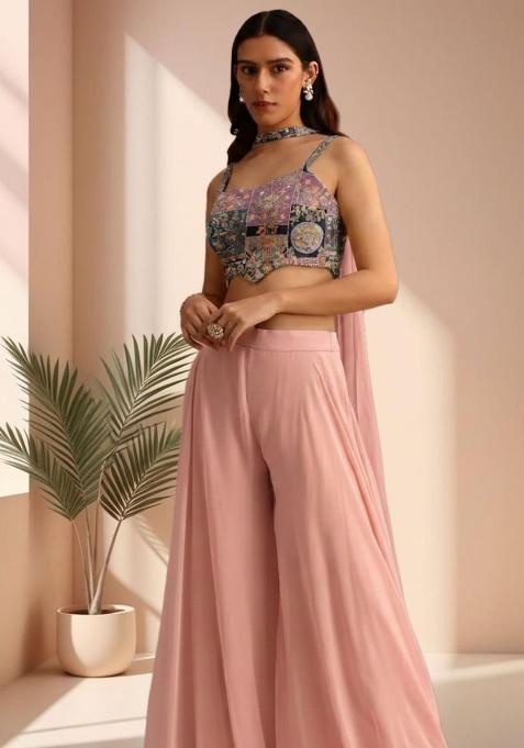 Pink Figure Print Crepe Fusion Set