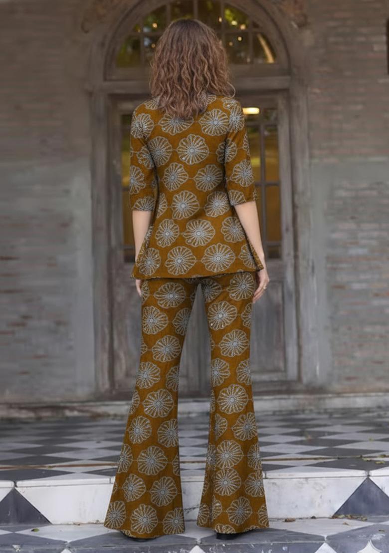 Brown Sequin Silk Fusion Set - Indya