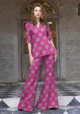 Rani Pink Sequin Silk Fusion Set