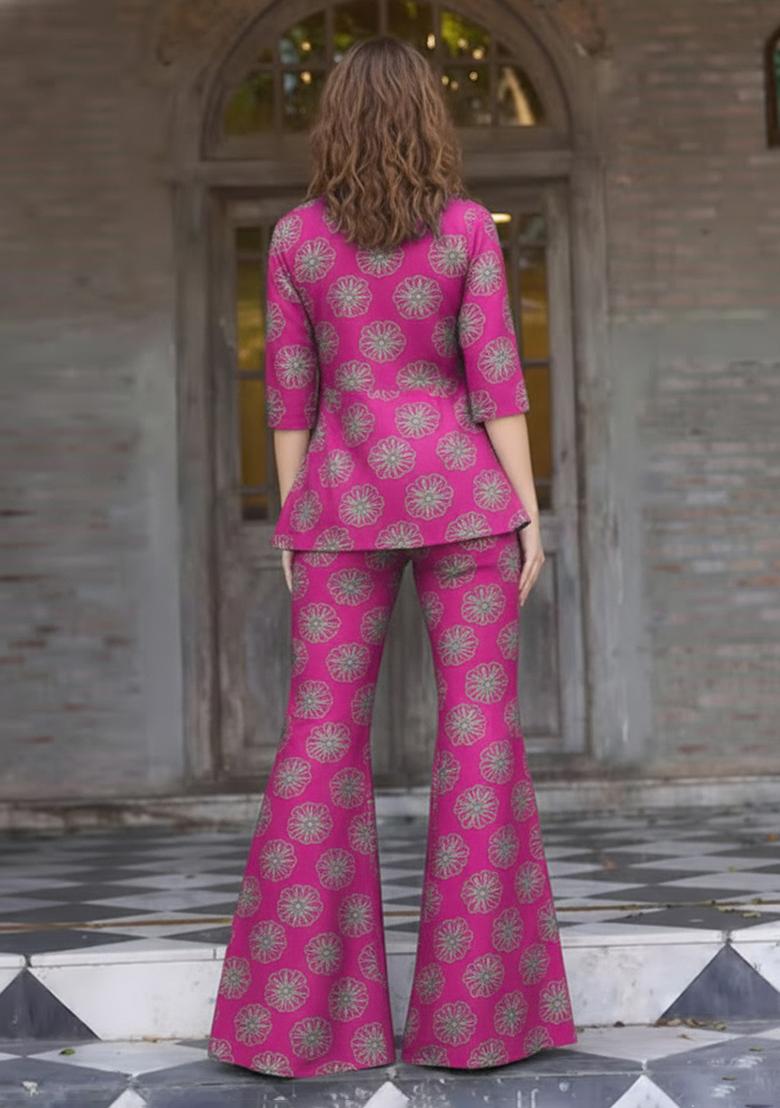Rani Pink Sequin Silk Fusion Set - Indya