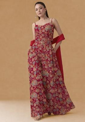 Rani Pink Floral Print Crepe Fusion Set