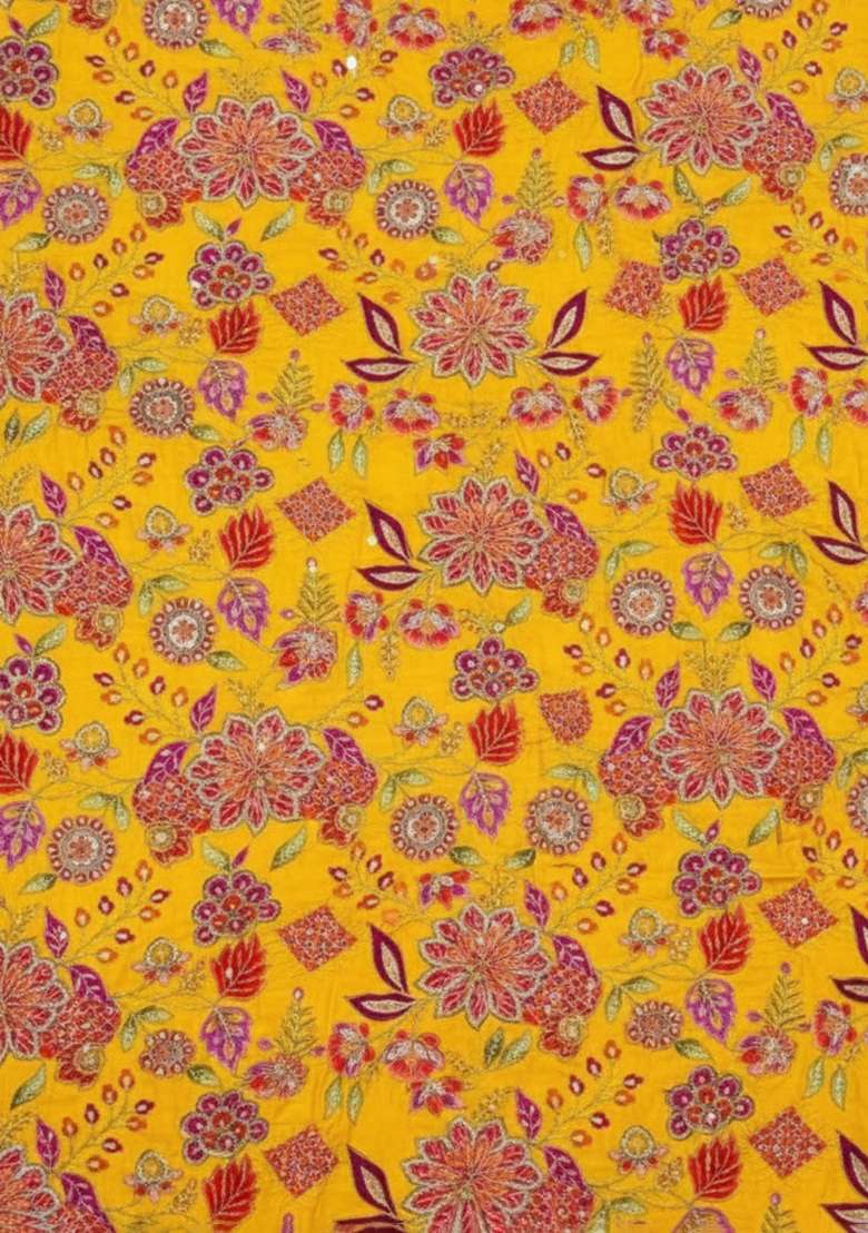 Mustard Yellow Floral Print Crepe Fusion Set - Indya