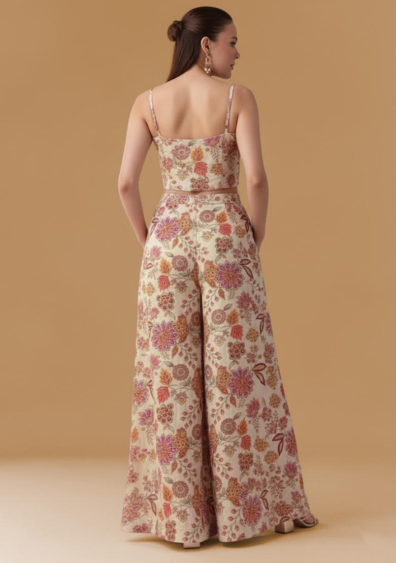Pink Floral Print Crepe Fusion Set - Indya