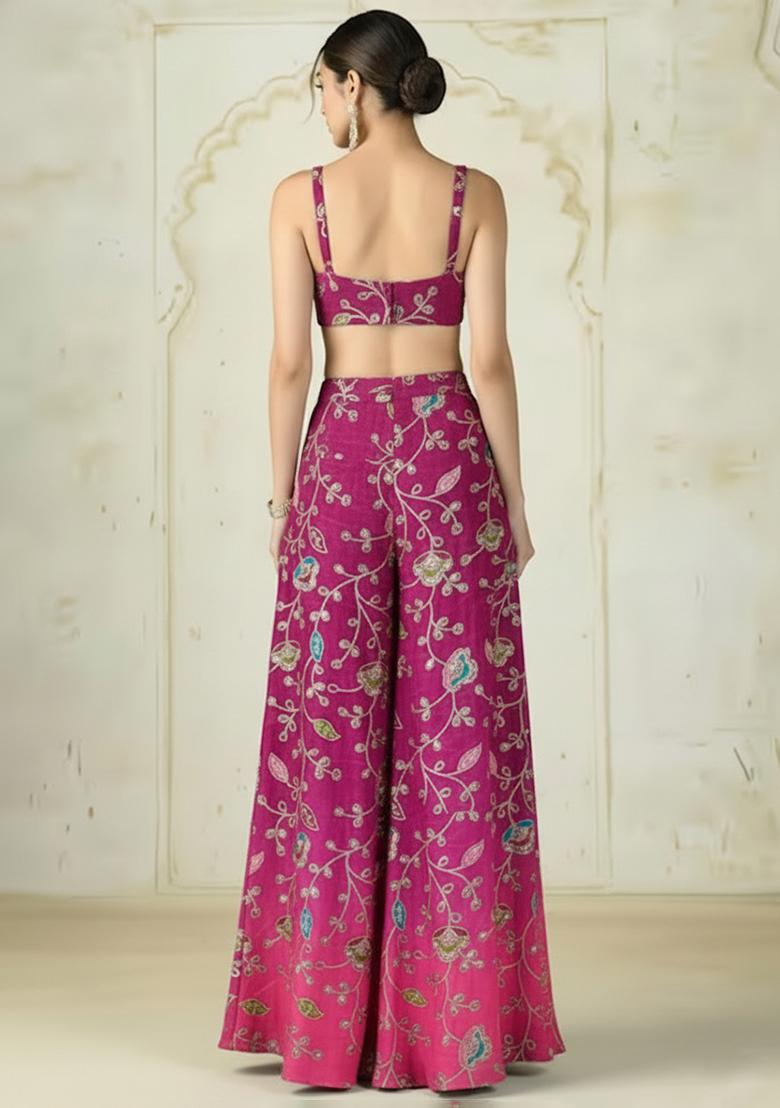 Rani Pink Sequin Silk Fusion Set - Indya