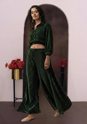 Black Embroidered Velvet Fusion Set