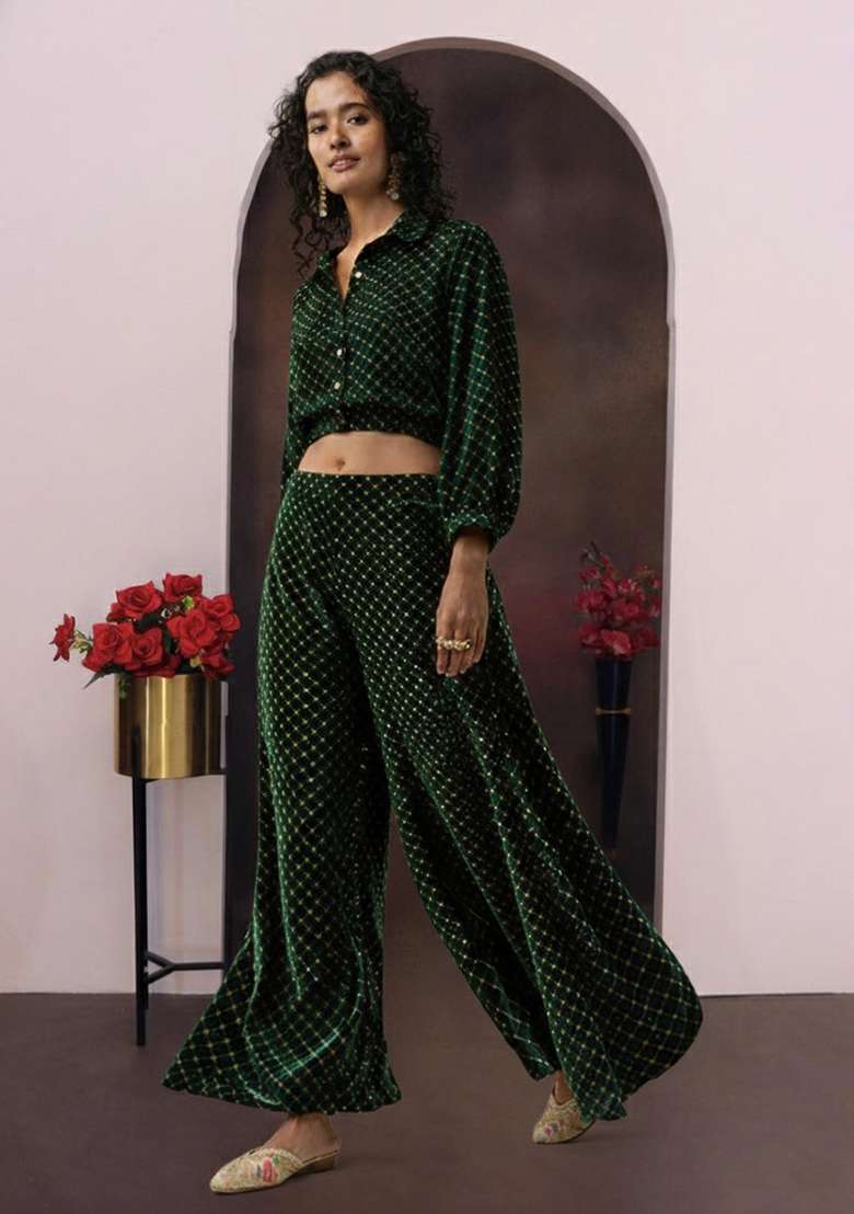 Black Embroidered Velvet Fusion Set - Indya