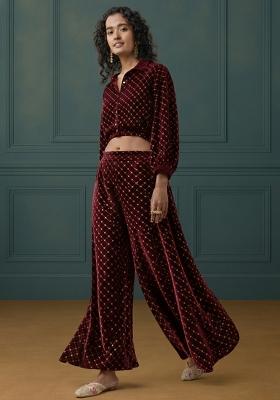 Wine Embroidered Velvet Fusion Set
