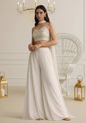 White Mirror Work Georgette Fusion Set