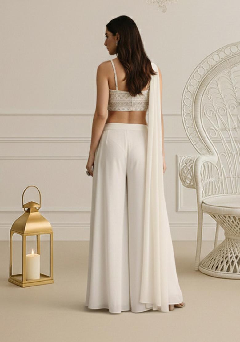 White Mirror Work Georgette Fusion Set - Indya