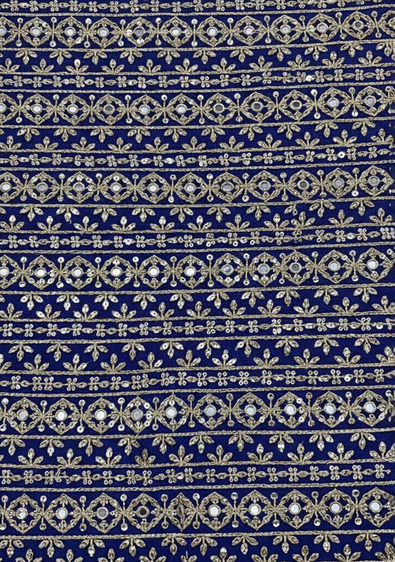 Deep Blue Mirror Work Georgette Fusion Set for Diwali and Festive Wear - Indya