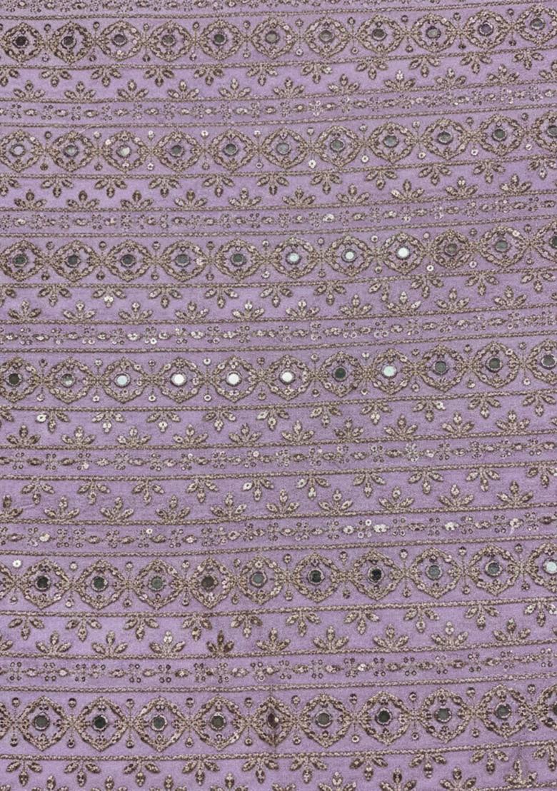 Lavender Mirror Work Georgette Fusion Set - Indya