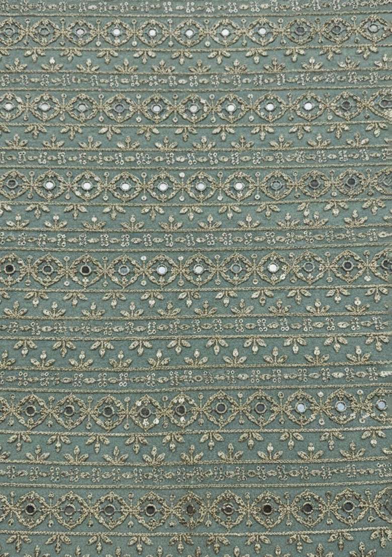 Mint Green Mirror Work Georgette Fusion Set for Diwali and Festive Wear - Indya