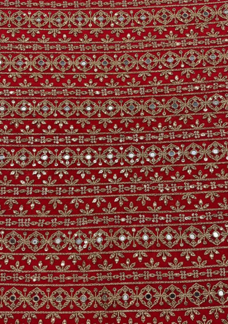 Red Georgette Fusion Set with Mirror Work for Diwali | Wedding & Festive Wear - Indya