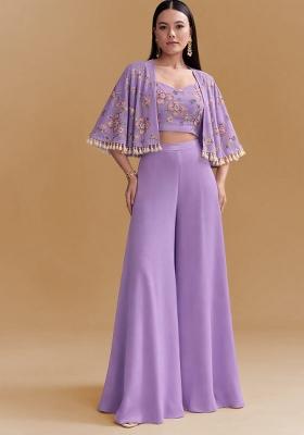 Lavender Floral Print Organza Fusion Set