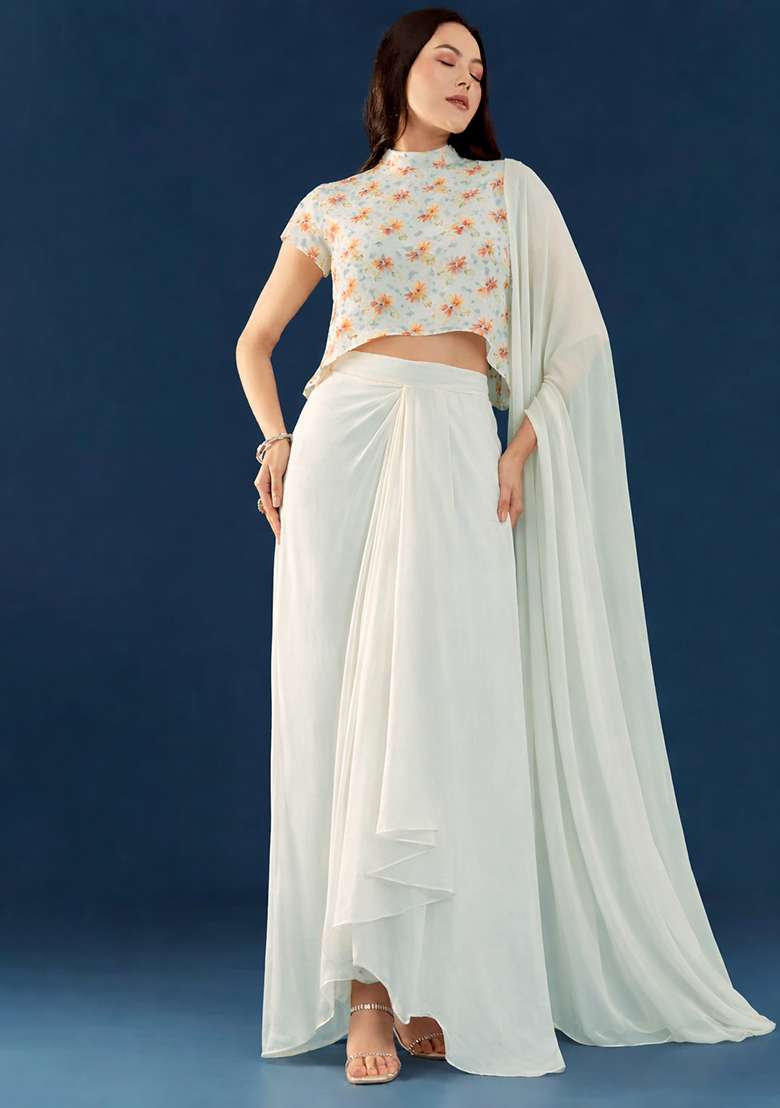 White Georgette Fusion Set - Indya