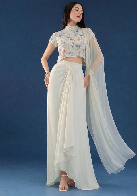 White Georgette Fusion Set