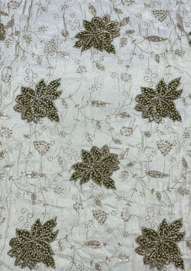 Olive Green Floral Print Tissue Fusion Set - Indya