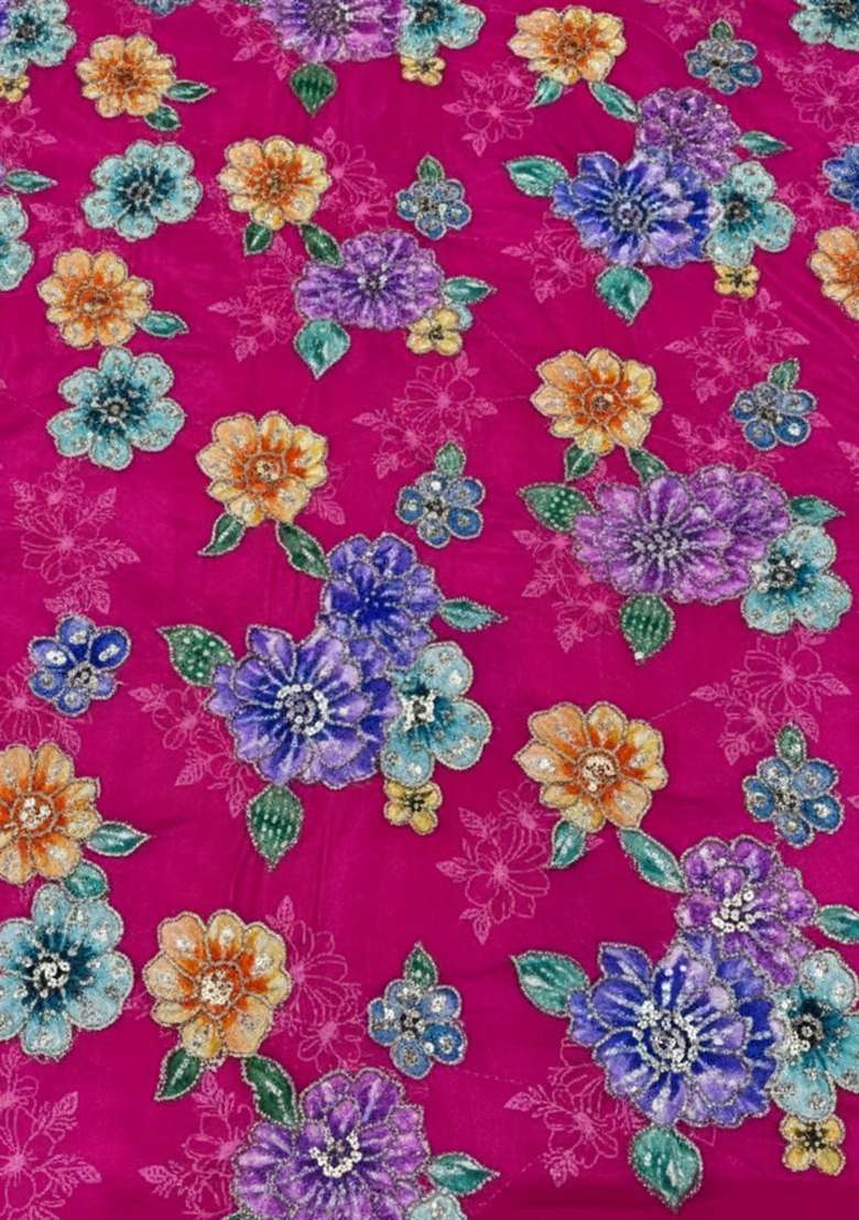 Rani Pink Abstract Print Crepe Fusion Set - Indya
