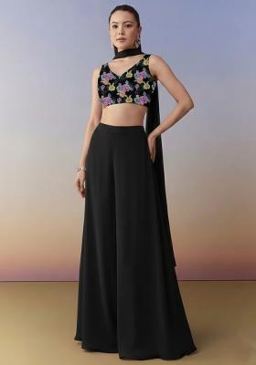 Black Abstract Print Crepe Fusion Set