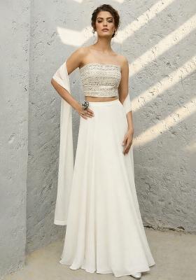 White Sequin Georgette Lehenga Set
