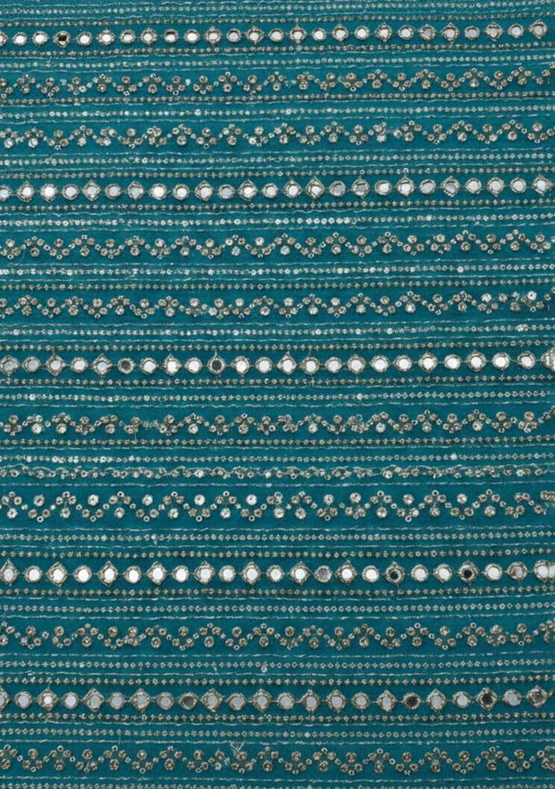 Teal Blue Sequin Georgette Lehenga Set - Indya
