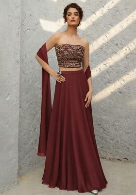 Burgundy Sequin Georgette Lehenga Set