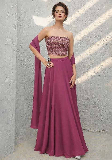 Magenta Sequin Georgette Lehenga Set