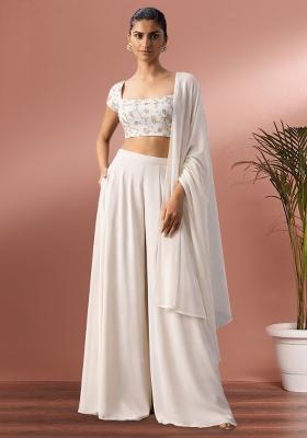 White Sequin Crepe Fusion Set