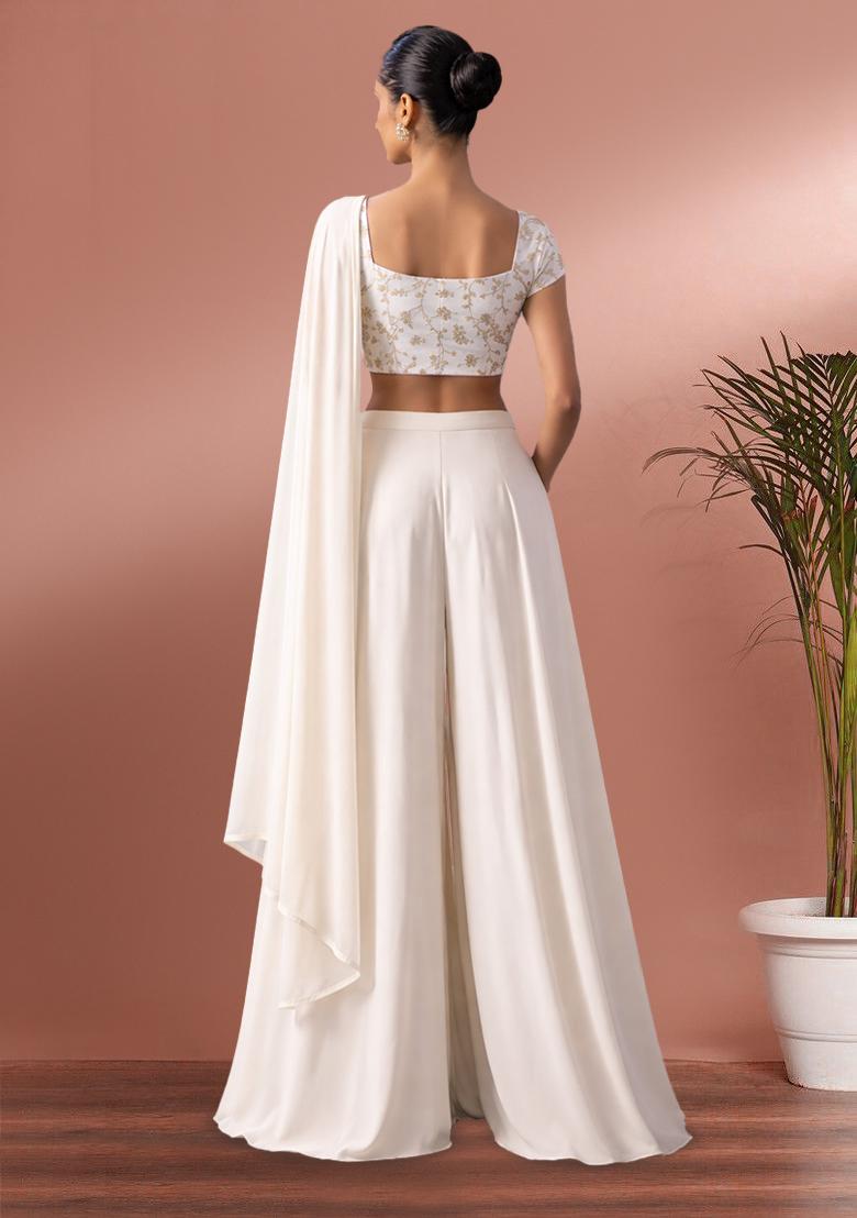 White Sequin Crepe Fusion Set - Indya