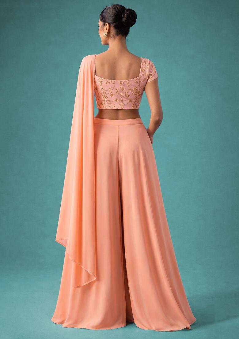 Peach Sequin Crepe Fusion Set - Indya