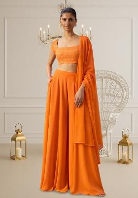 Orange Sequin Crepe Fusion Set