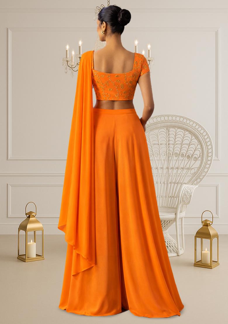 Orange Sequin Crepe Fusion Set - Indya