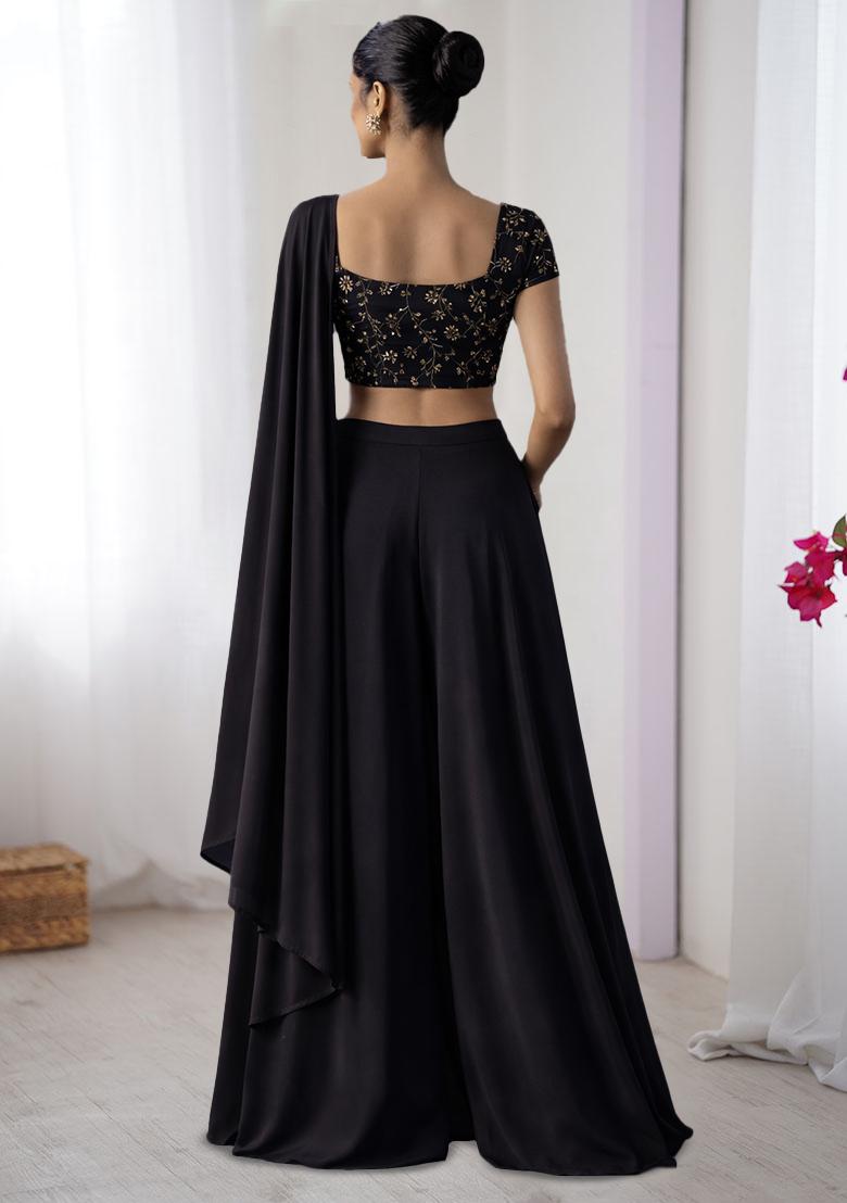 Black Sequin Crepe Fusion Set - Indya