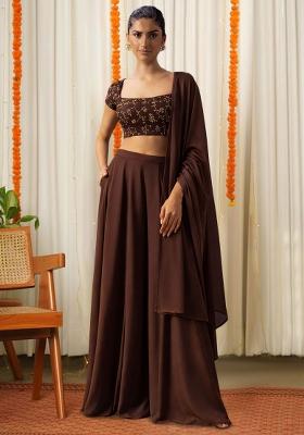 Brown Sequin Crepe Fusion Set