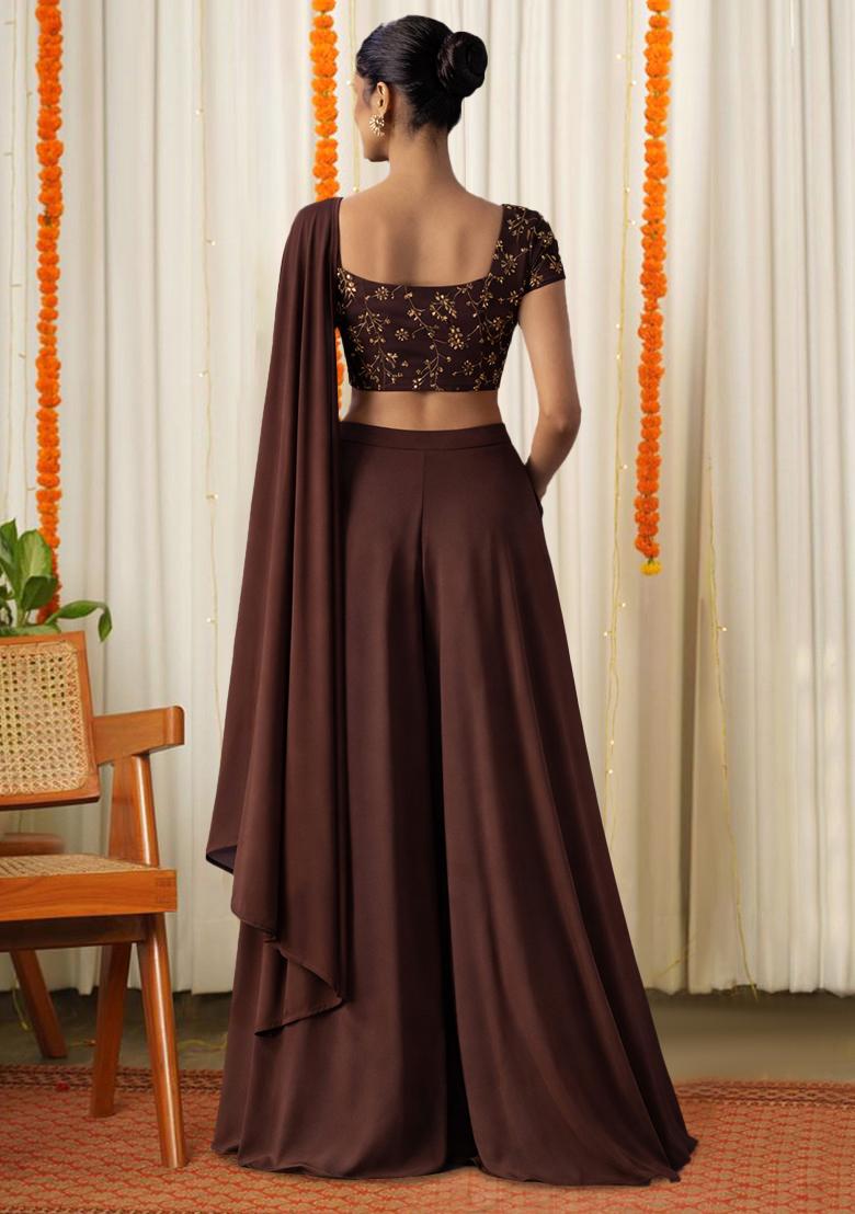 Brown Sequin Crepe Fusion Set - Indya