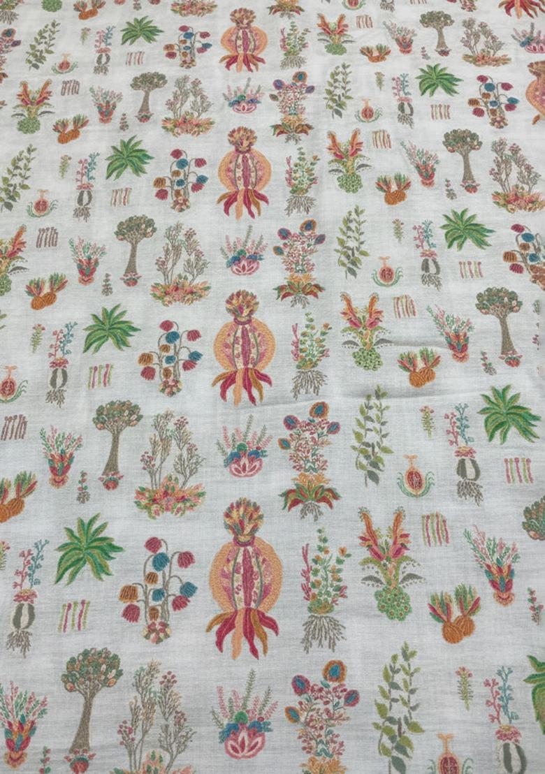 Off White Abstract Print Silk Fusion Set - Indya