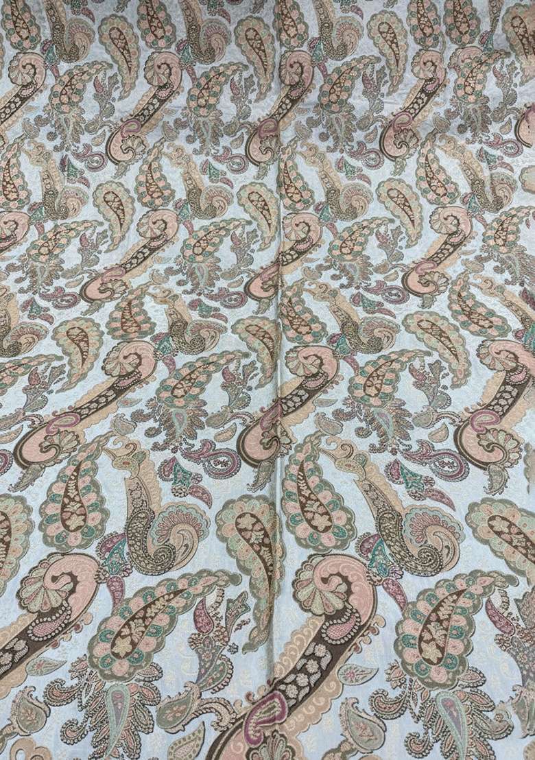 Sky Blue Jacquard Fusion Set with Abstract Print for Diwali | Wedding & Festive Wear - Indya