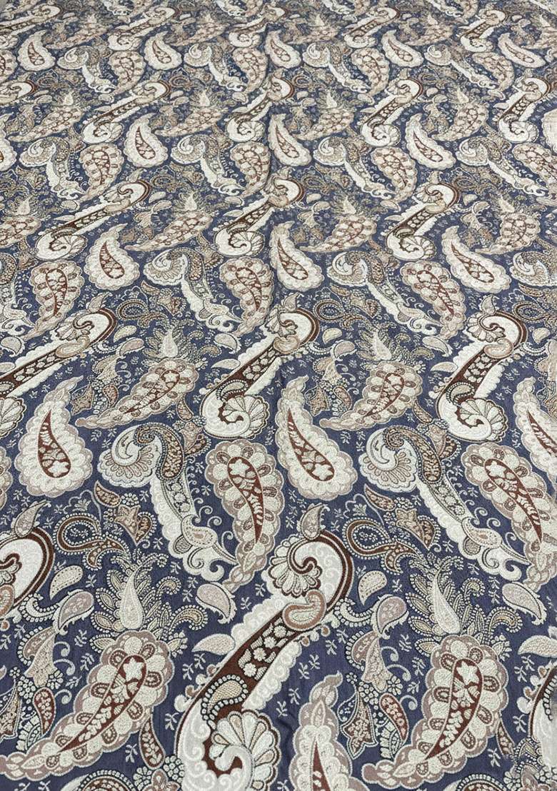 Dark Blue Abstract Print Jacquard Fusion Set for Diwali and Festive Wear - Indya