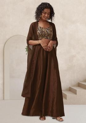 Brown Abstract Print Jacquard Fusion Set