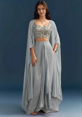 Sky Blue Abstract Print Jacquard Fusion Set