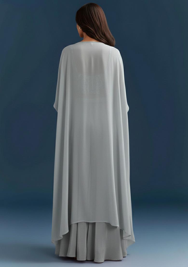 Sky Blue Abstract Print Jacquard Fusion Set - Indya