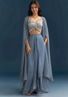 Slate Blue Abstract Print Jacquard Fusion Set