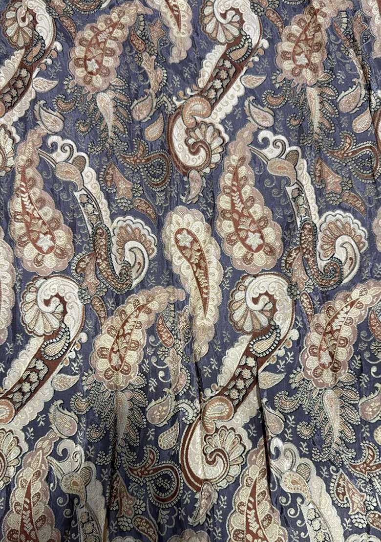 Slate Blue Jacquard Fusion Set with Abstract Print for Diwali | Wedding & Festive Wear - Indya