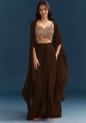 Brown Abstract Print Jacquard Fusion Set